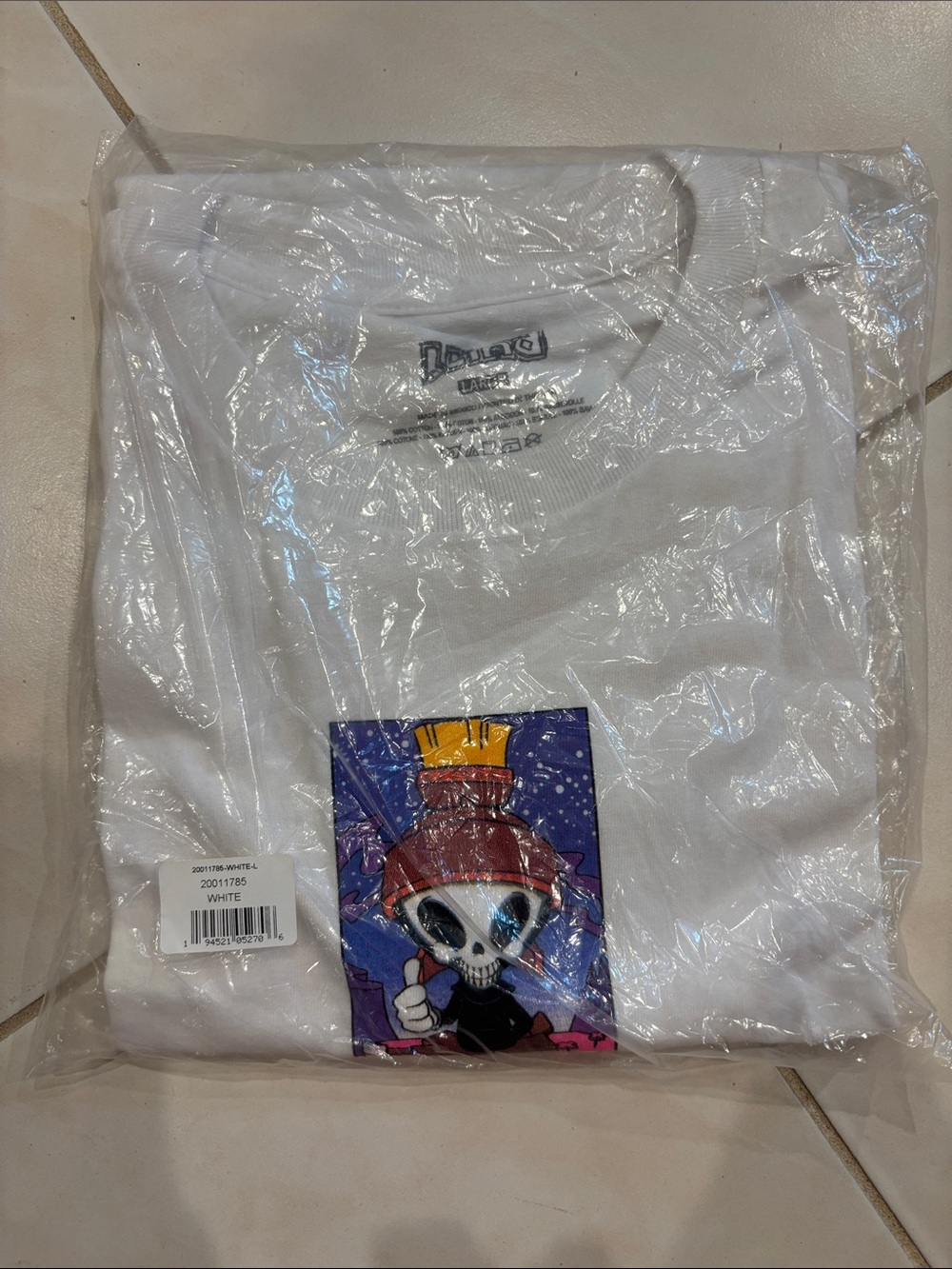 White Graphic Short Sleeve Tee with Colorful Skull Character